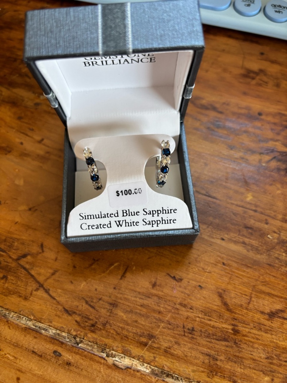 Simulated Blue and White Sapphire Hoop Earrings - Gemstone Brilliance